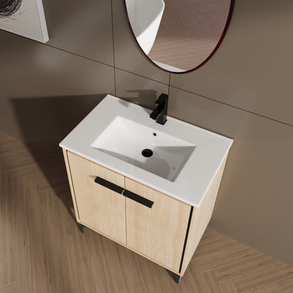 30" Bathroom Vanity Base With Basin And Storage Cabinet - Oak