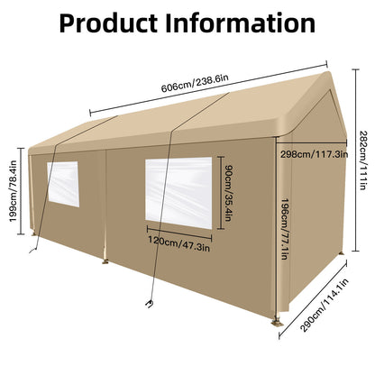Carport, 10x20 Heavy Duty Portable Carport Garage Tent For Outdoor Storage Shelter - Khaki