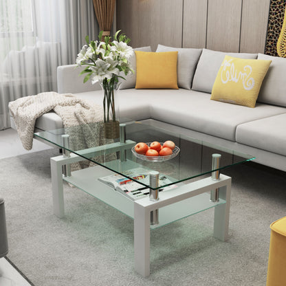 Clear Coffee Table, Modern Side Center Tables - White