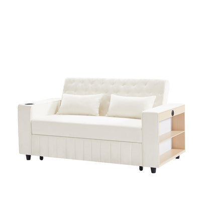 Pull Out Sofa Bed Convertible Couch Loveseat Sofa Modern Sleeper Sofa With Adjustable Backrest For Living Room - Beige