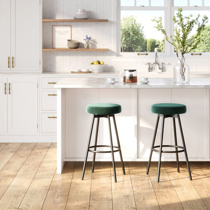 Modern Glam Upholstered Faux Velvet Bar Stool - Emerald