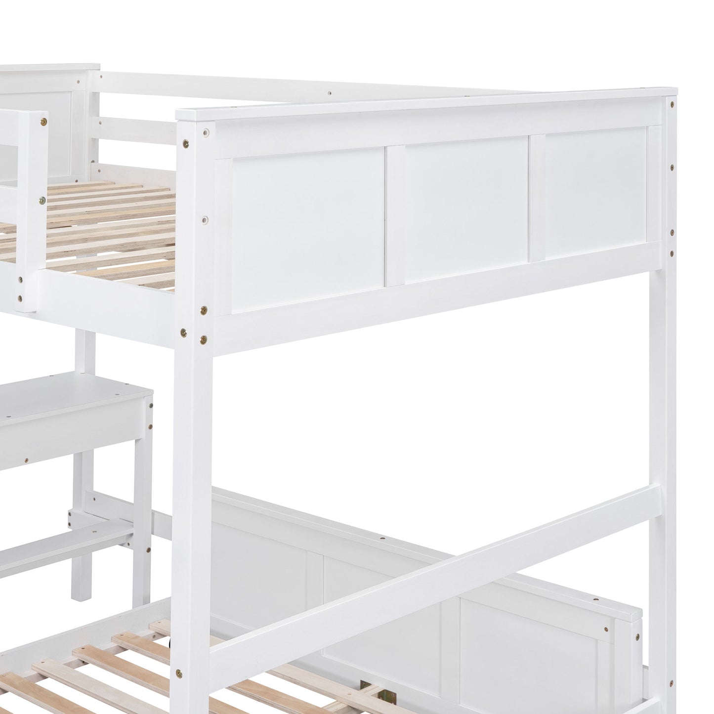 Full Over Full Bunk Bed With Desk - White