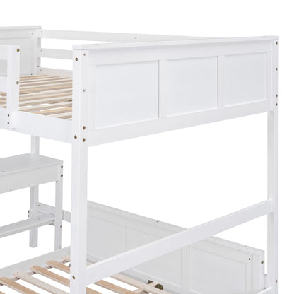 Full Over Full Bunk Bed With Desk - White