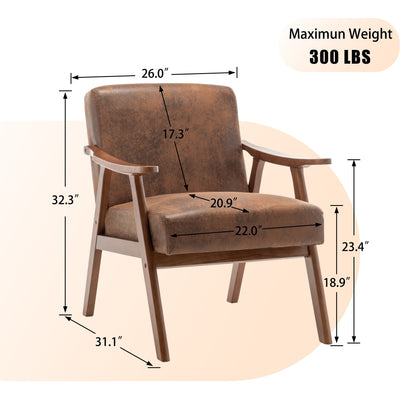 Mid Century Modern Wingback Accent Chair With Solid Wood Frame And Extra Thick Backrest - Lounge Chair For Living Room, Bedroom, Or Reading Room - Brown