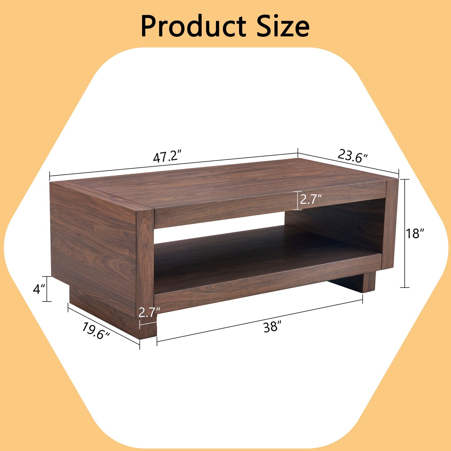 Modern Minimalist Rectangular Coffee Table Measuring Embodies The Simple Charm Of Mid Century Aesthetics, Adding A Touch Of Elegance To Your Living Room - Walnut