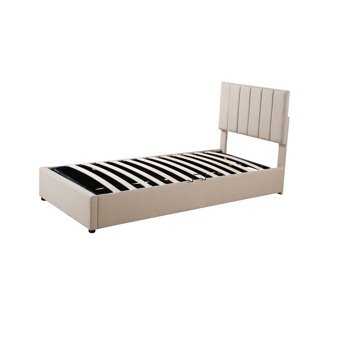 Twin Size Upholstered Platform Bed With A Hydraulic Storage System - Beige