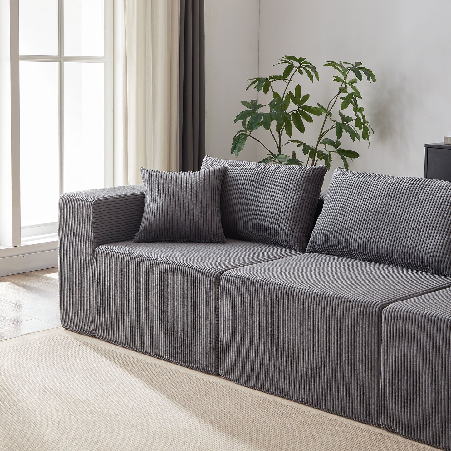 Corduroy Modular L Shaped Sectional Sofa, Luxury Floor Couch Set, 4 Piece Free Combination - Gray