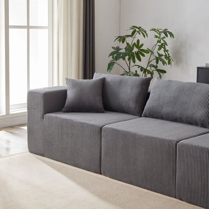 Corduroy Modular L Shaped Sectional Sofa, Luxury Floor Couch Set, 4 Piece Free Combination - Gray