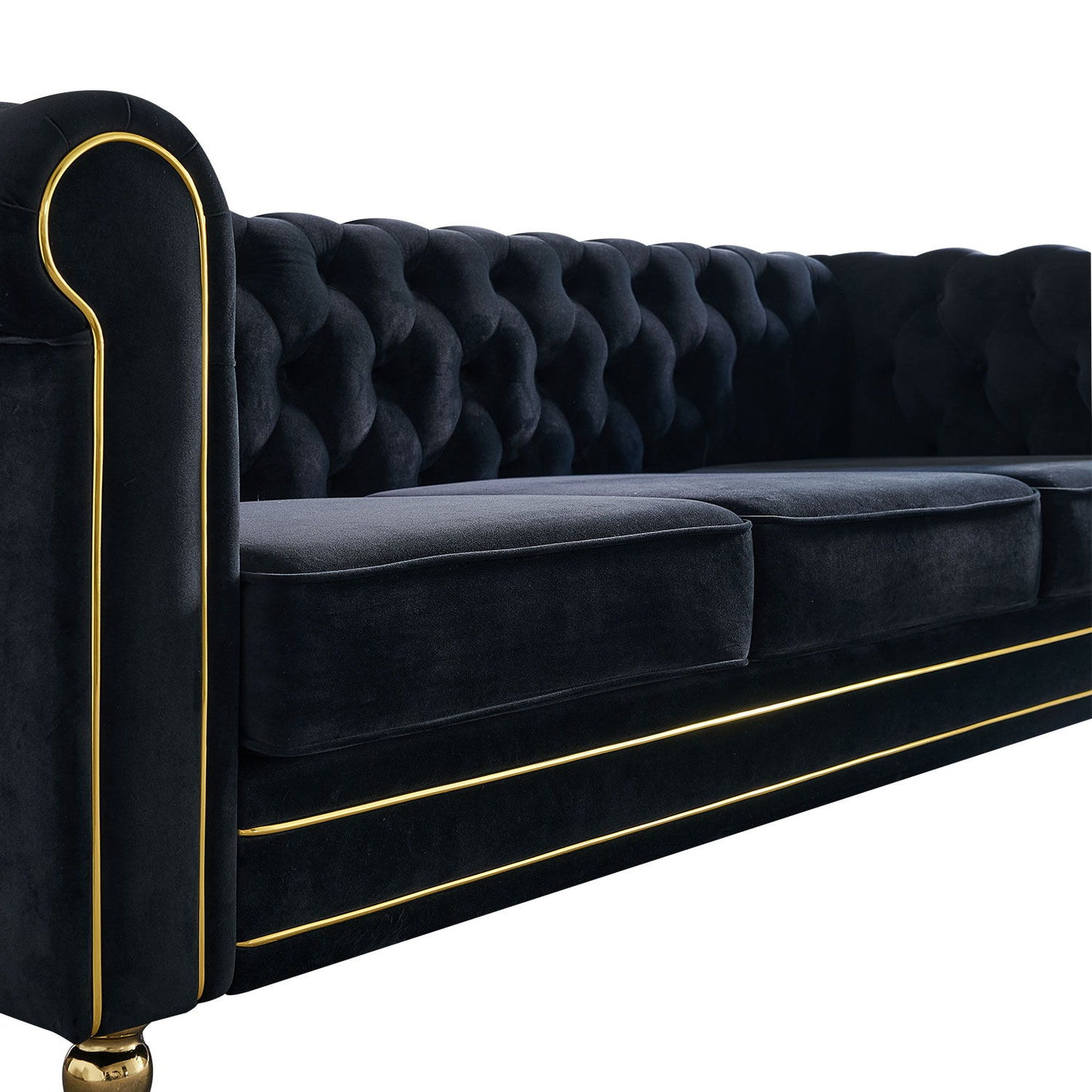 Chesterfield - Velvet Sofa 84.65" For Living Room - Black