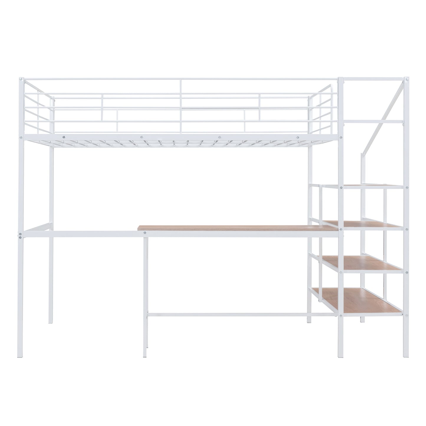 Full Size Loft Bed With Desk And Lateral Storage Ladder - White