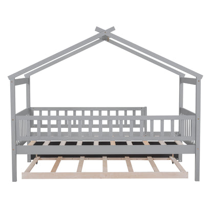 Twin Size House Bed & Twin Size Trundle - Gray