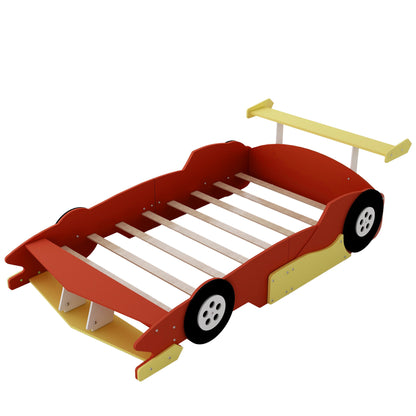 Full Size Race Car Shaped Platform Bed With Wheels - Red