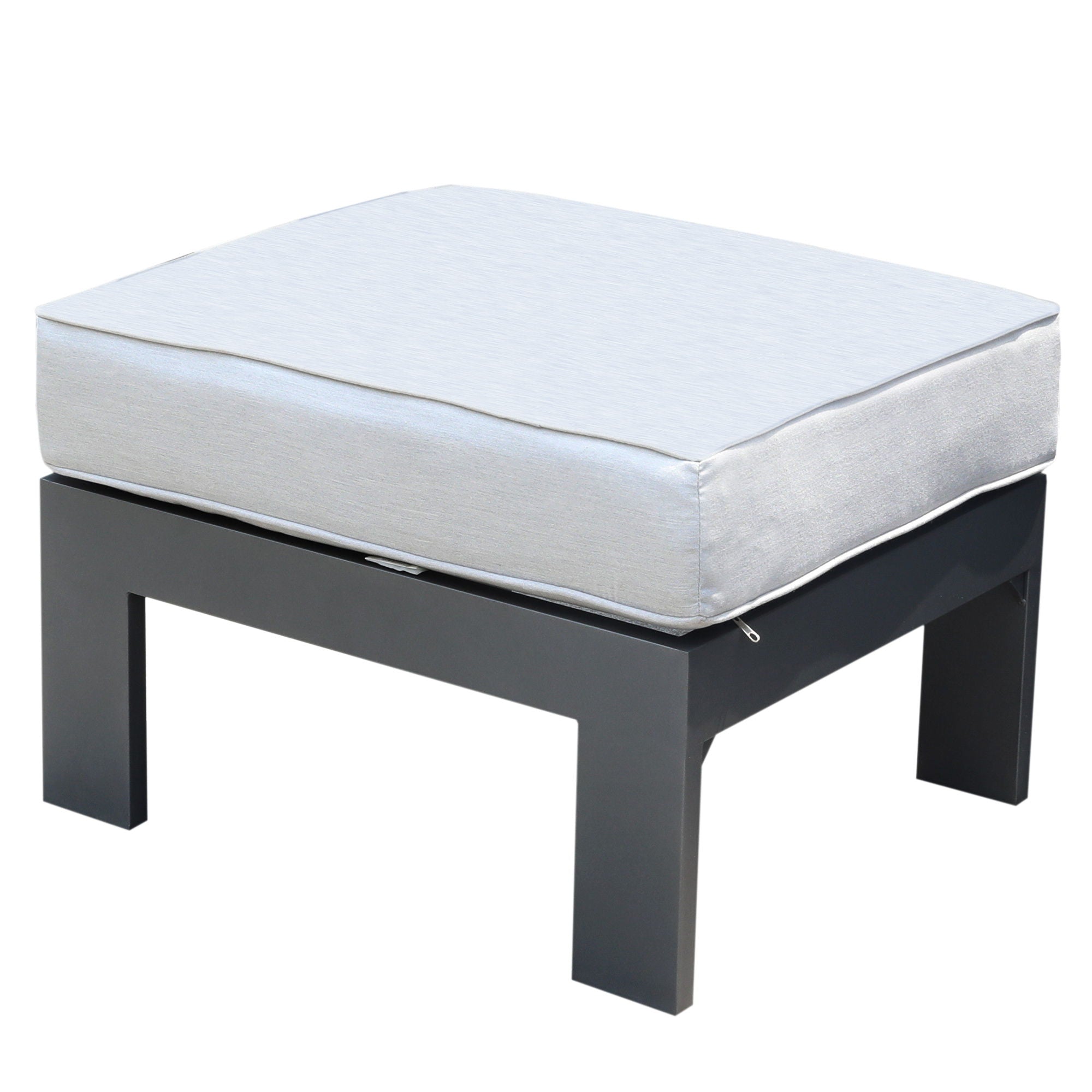 Patio Indoor Outdoor Aluminum Ottoman Footstool With Cushion - Powdered Pewter