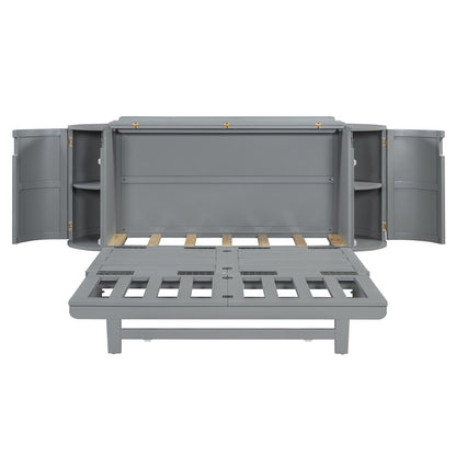 Queen Murphy Bed With Hidden Storage & Modern Woven Design - Gray