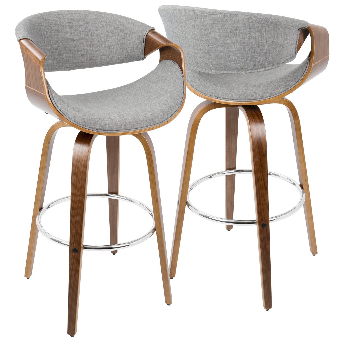 Curvini - Mid-Century Modern Fixed Height Barstool With Swivel (Set of 2) - Gray
