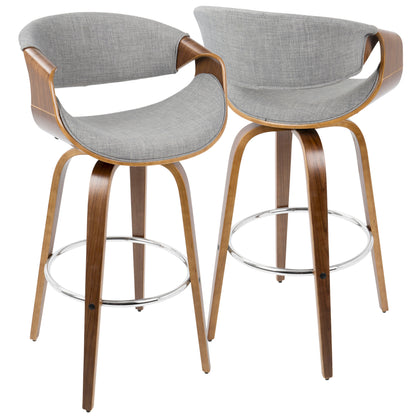 Curvini - Mid-Century Modern Fixed Height Barstool With Swivel (Set of 2) - Gray