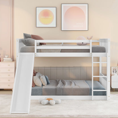 Full Over Full Bunk Bed With Slide And Ladder - White