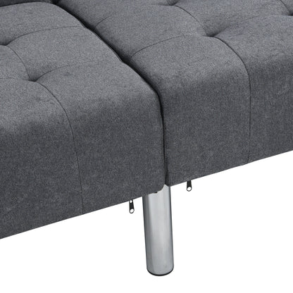 Futon Sofa Bed Convertible Folding Lounge Couch, Armrests - Dark Gray