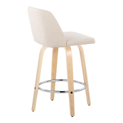 Toriano - Contemporary Fixed Height Counter Stool With Swivel With Round Footrest (Set of 2) - Natural / Cream