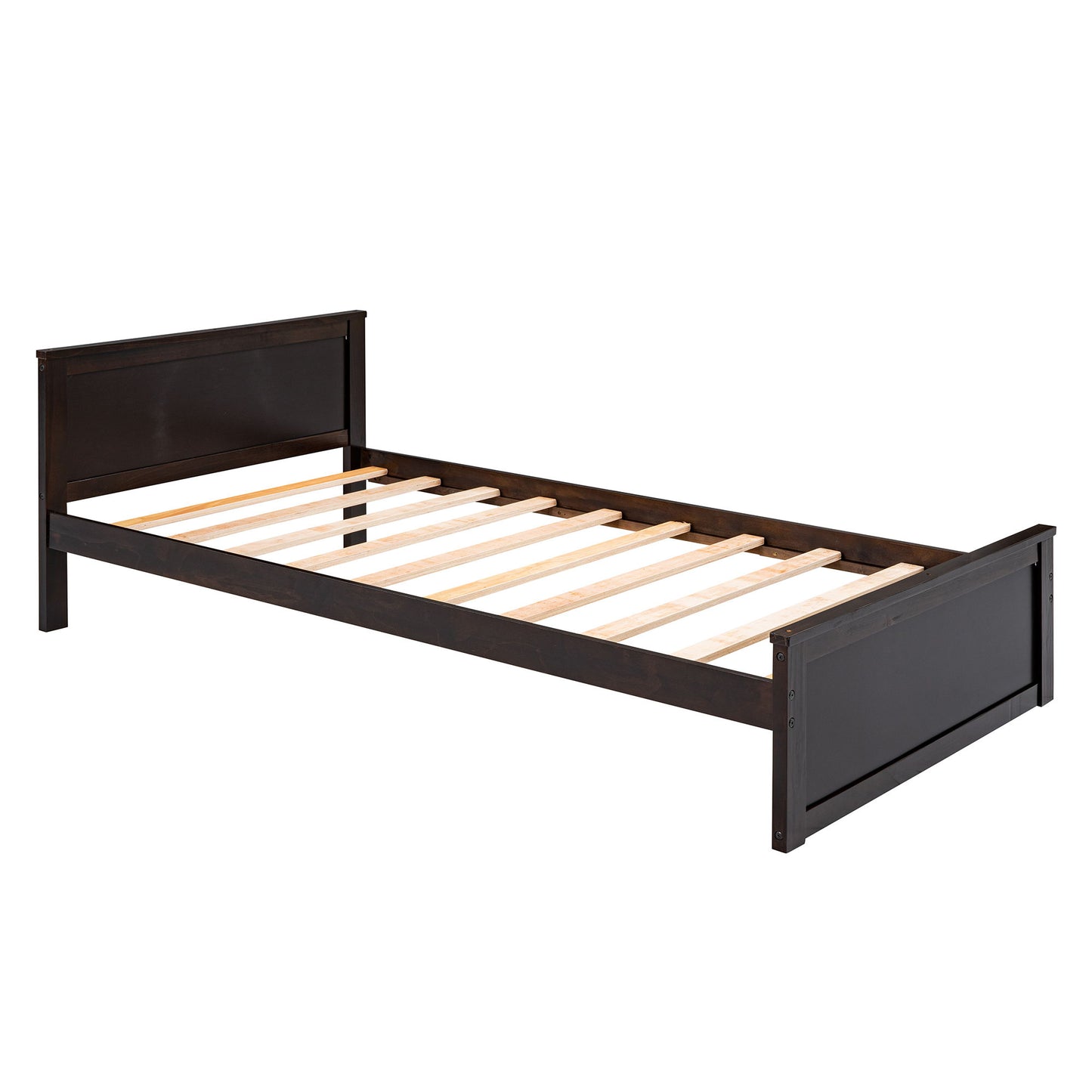 Twin Size Loft Bed With A Stand Alone Bed, Shelves, Desk, And Wardrobe - Espresso