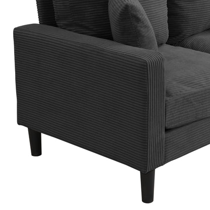 Modern Upholstered 2 Piece Sofa Set, Comfy Corduroy Living Room Furniture - Dark Gray