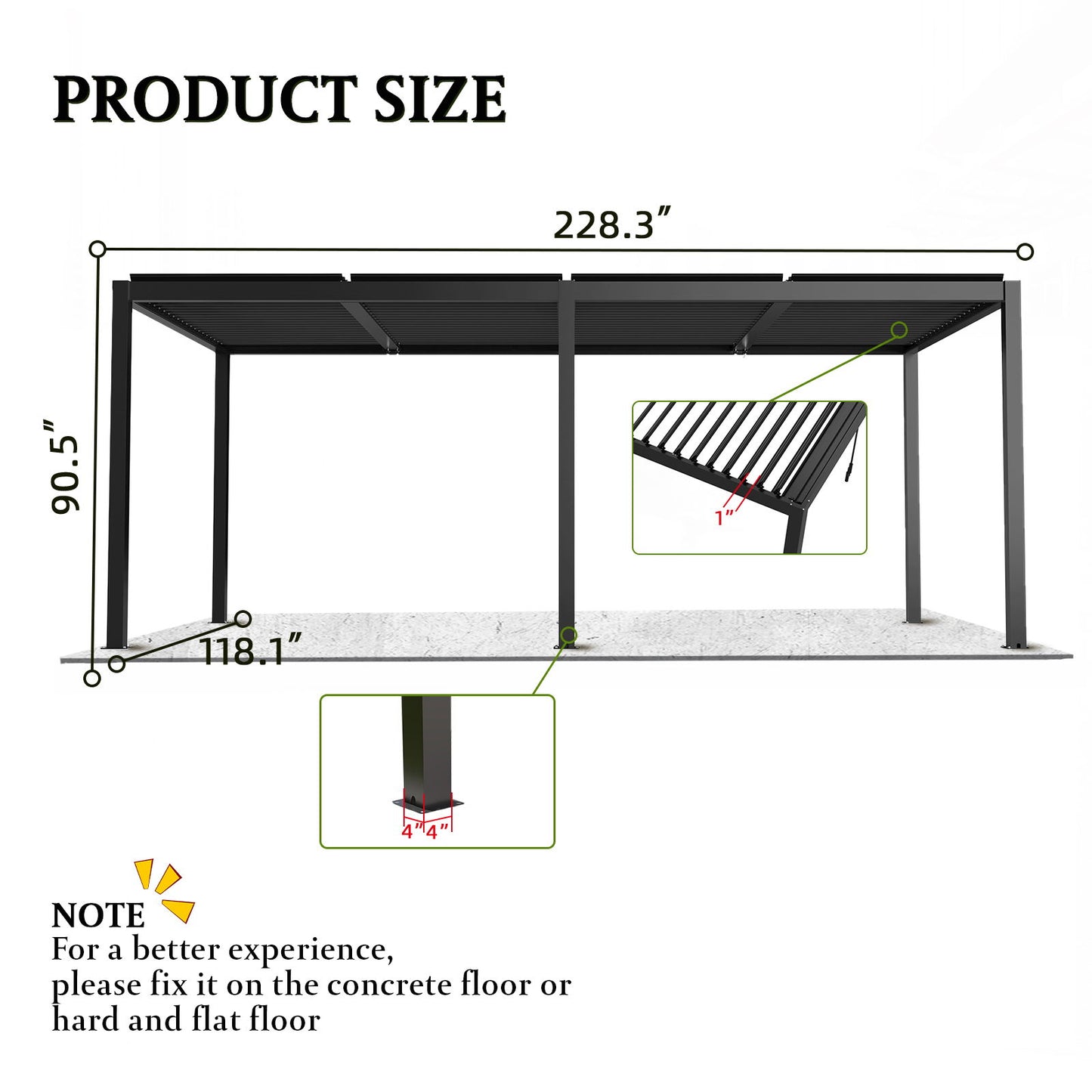 10 x 19 Ft Louver Pergola Frame & Steel Louvers - Black