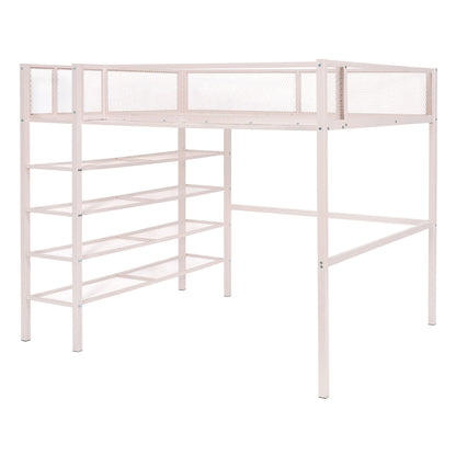 Full Size Loft Bed With 4 Tier Shelves And Storage - Pink