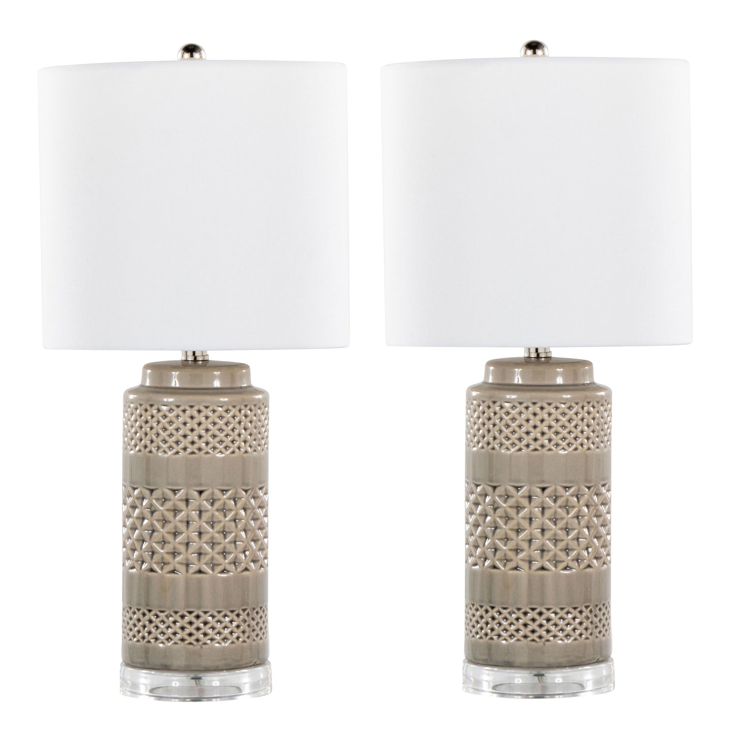 Casa - Contemporary Table Lamp (Set of 2) - Opal Gray / Polished Nickel / White
