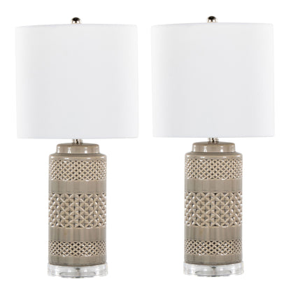 Casa - Contemporary Table Lamp (Set of 2) - Opal Gray / Polished Nickel / White