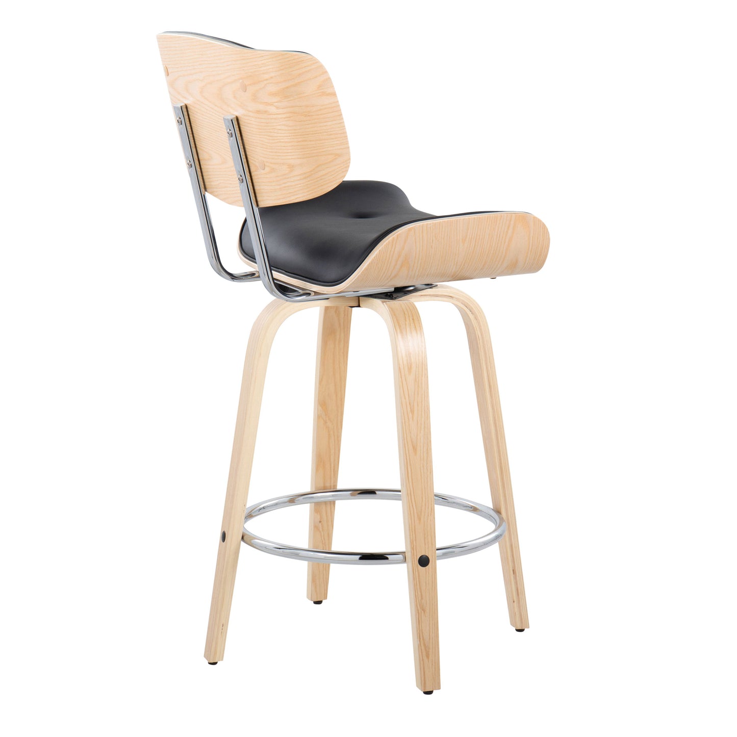 Lombardi - Mid-Century Modern Fixed Height Counter Stool With Swivel With Round Footrest (Set of 2) - Natural / Black