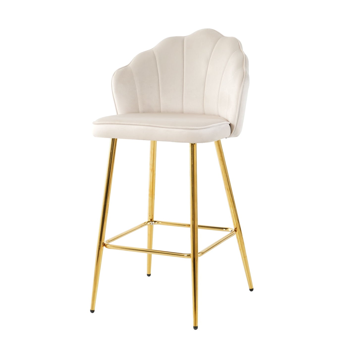 Elegant Shell Shape Off White Velvet Bar Chair Plated Metal Legs For Coffee Shops And Restaurants (Set of 2) - Gold