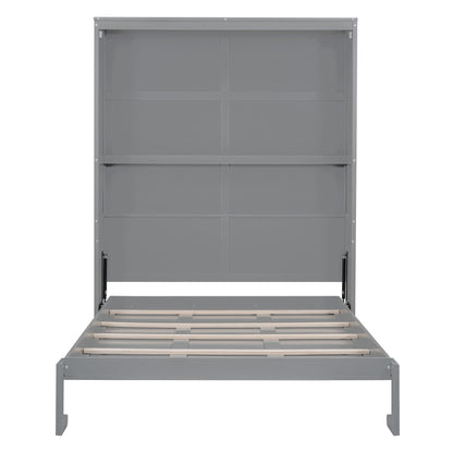Queen Size Murphy Wall Bed With Shelves, Space Saving And Construction - Gray