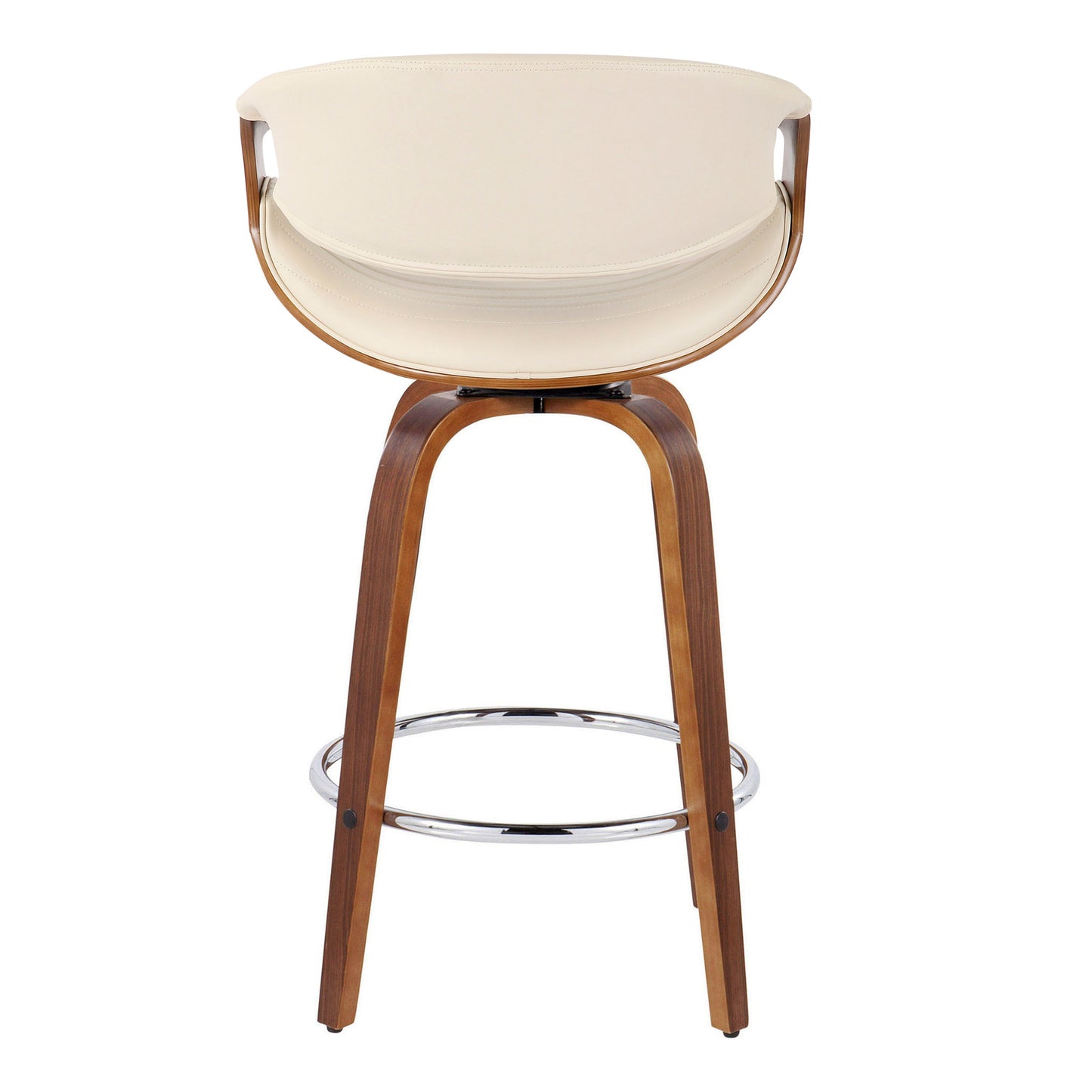 Symphony - Mid-Century Modern Fixed Height Counter Stool & Swivel With Round Footrest (Set of 2) - Walnut / Cream