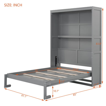 Full Size Murphy Wall Bed & Shelves - Gray