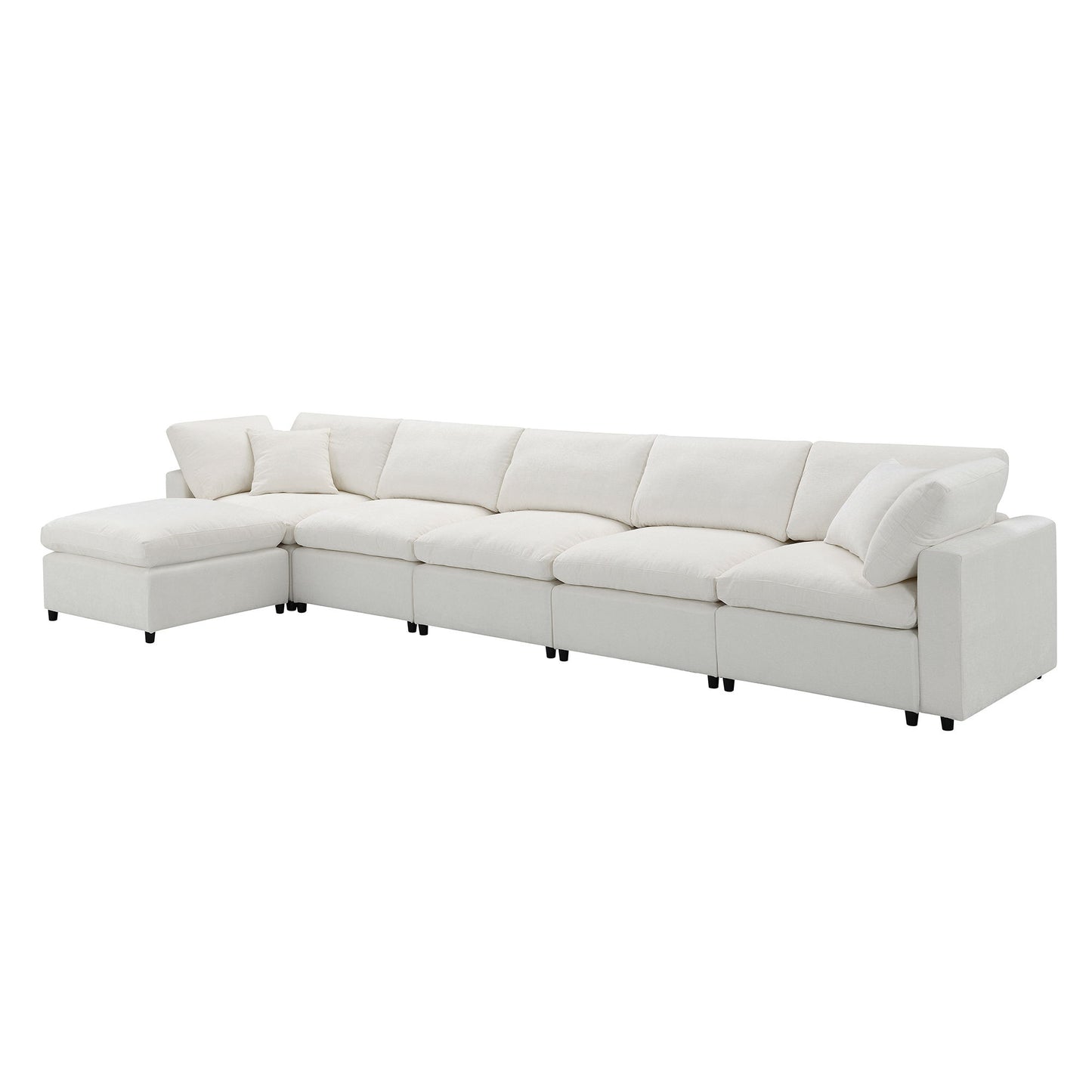 Modern Modular Cloud Sofa Bed, 6 Seat Chenille Sectional Couch Set With Ottoman, Free Combination, Convertible U Shaped Sleeper Sofa - Beige