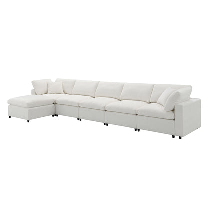 Modern Modular Cloud Sofa Bed, 6 Seat Chenille Sectional Couch Set With Ottoman, Free Combination, Convertible U Shaped Sleeper Sofa - Beige