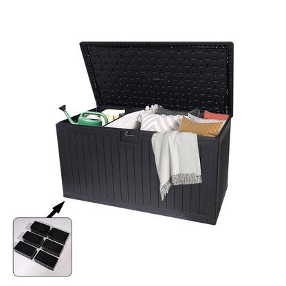260 Gallon Resin Outdoor Deck Box Waterproof, Extra Large Patio Storage Box With Lockable Storage Containers For Patio Furniture Cushions, Pool Accessories, Garden Tools - Black