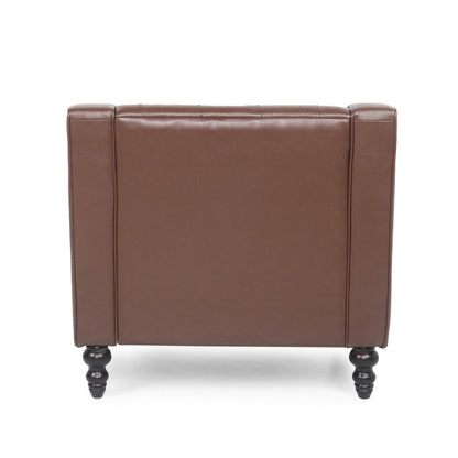 Contemporary Club Chair With Button Tufting And Birch Wood Legs - Dark Brown