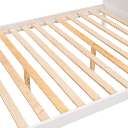 Twin Over Full Bunk Bed With Shelfs, Storage Staircase And 2 Drawers - White