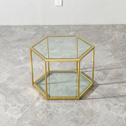 Modern Stainless Steel Coffee Table With Double Layer Glass And Polygonal Design - Gold
