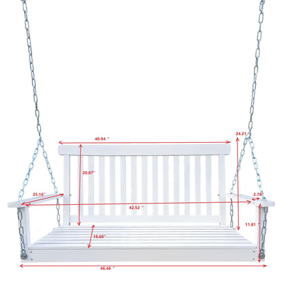 Front Porch Swing With Armrests For Outdoor Patio, Garden Yard, Backyard Or Sunroom - White