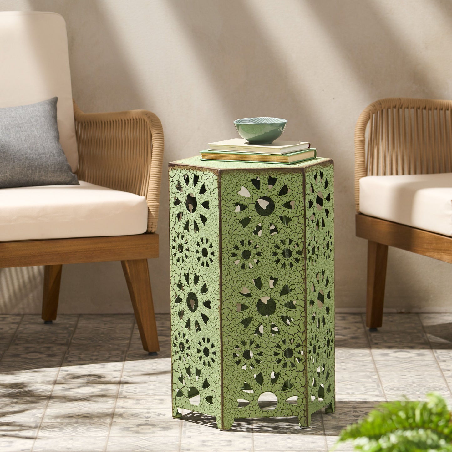 Galore - Side Table With Sunburst Cut Out Design - Green
