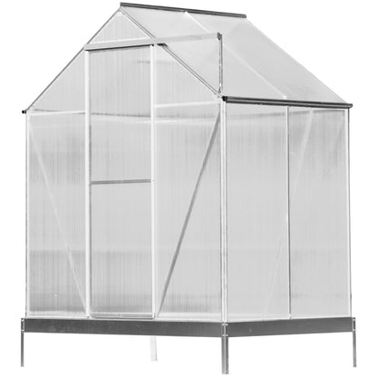 Polycarbonate Greenhouse, Heavy Duty Outdoor Aluminum Walk-In Green House Kit With Rain Gutter, Vent And Door For Backyard Garden - Aluminium
