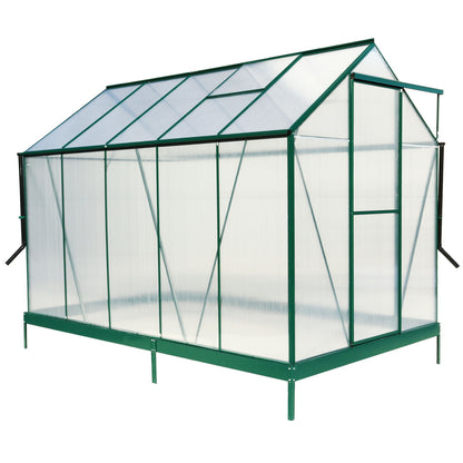 6.3'*10.2'*7' Polycarbonate Greenhouse, Heavy Duty Outdoor Aluminum Walk-In Green House Kit With Rain Gutter, Vent And Door For Backyard Garden - Green