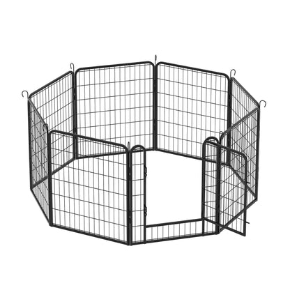 53.94" 8 Panels Heavy Duty Metal Playpen With Door, Dog Fence Pet Exercise Pen For Outdoor, Indoor - Black