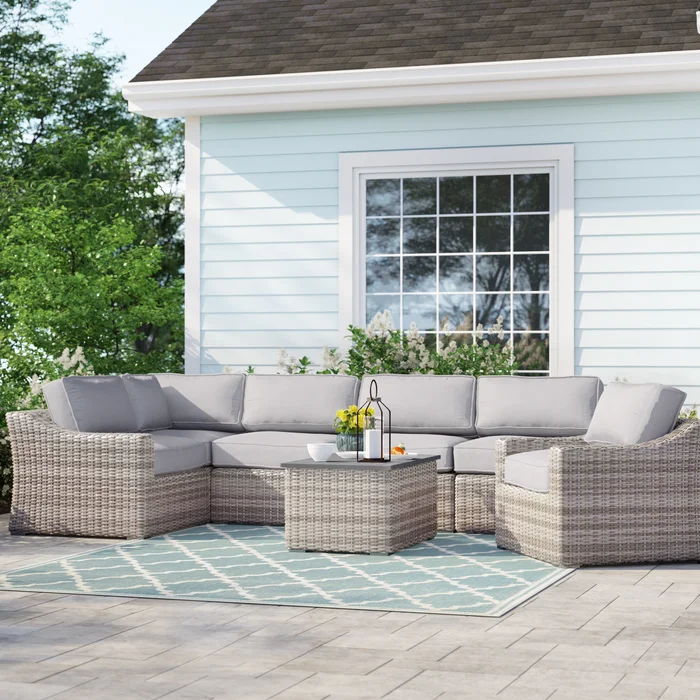 5 Person All Weather Wicker Sectional Seating Group With Cushions - Gray / Gray Mix