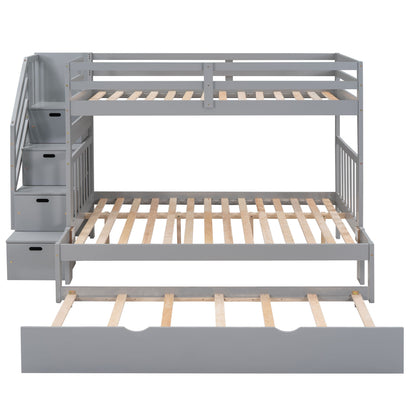 Twin Over Twin / Full Bunk Bed With Twin Size Trundle - Gray