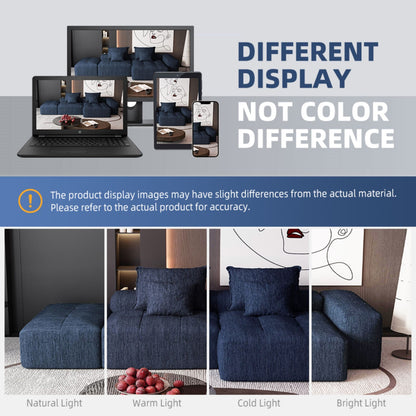 Modern Oversized Modular Sectional Sofa With Ottoman, Seat, Chaise Lounge And Armrest, Sparkling Chenille Fabric Soft Cushion Sofa With 4 Pillows, 4 Pieces Diy Combination Tufted Sofa, No Assembly Required - Blue