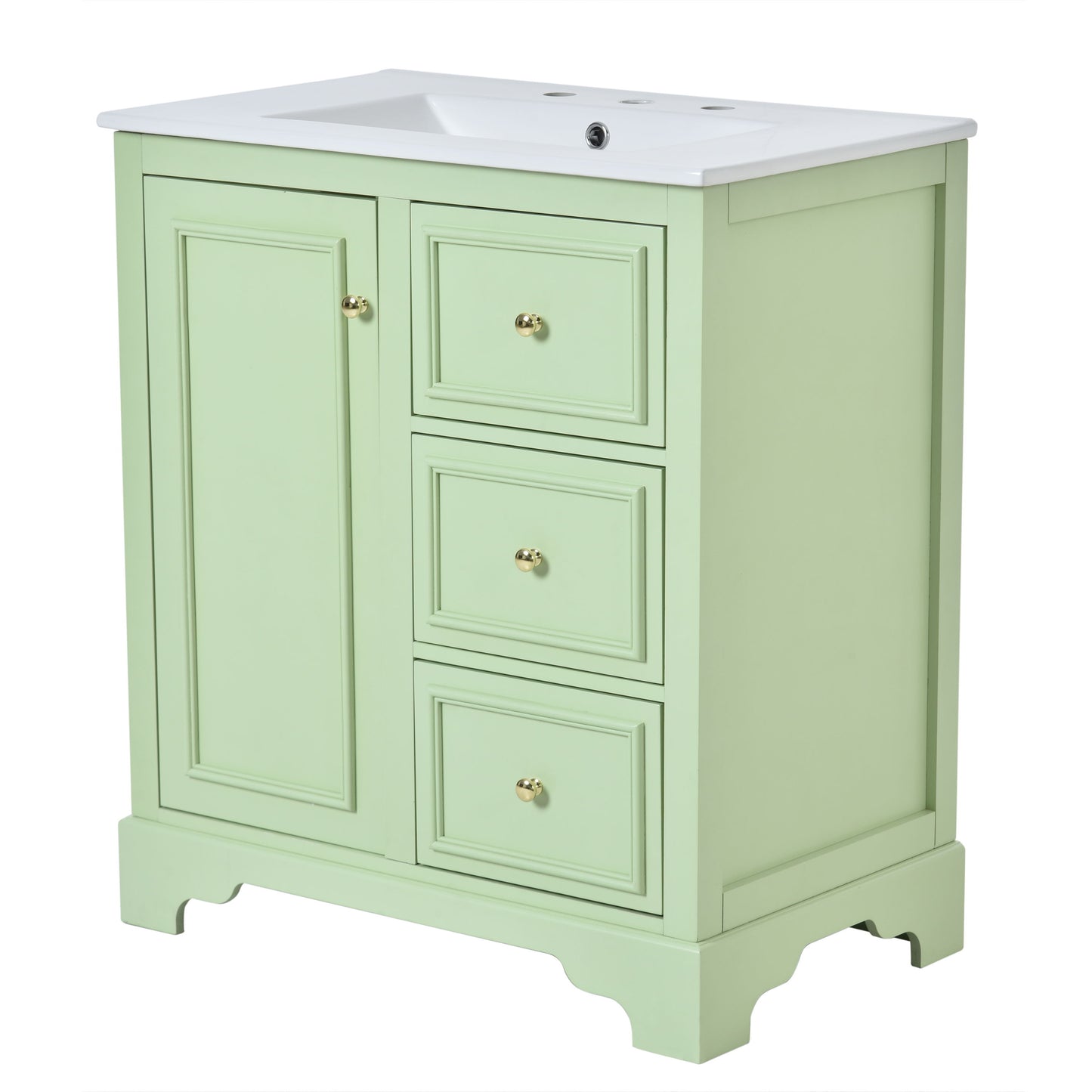 Bathroom Vanity Cabinet With Ceramic Basin, 3 Drawers And Adjustable Shelves - Green
