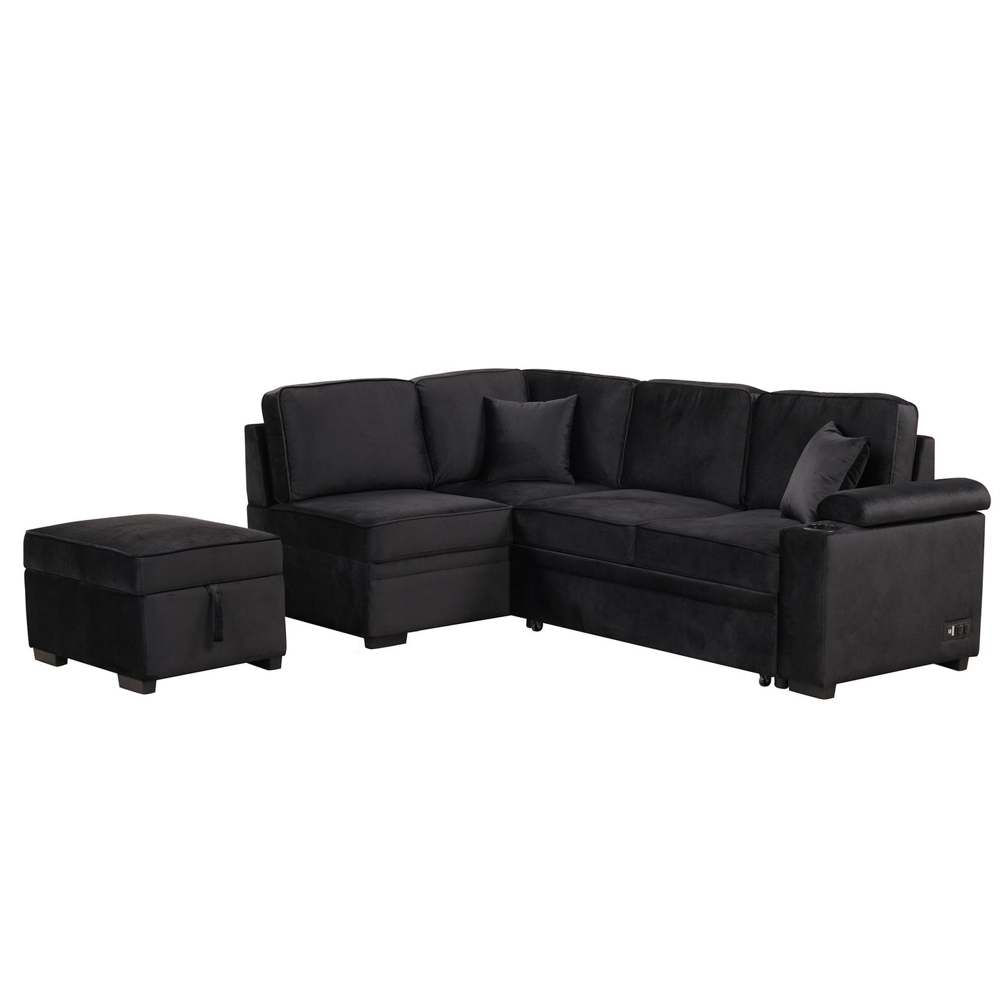 Sleeper Sofa Bed, 2 In 1 Pull Out Sofa Bed L-Shape Couch With Storage Ottoman For Living Room, Bedroom Couch And Small Apartment - Black
